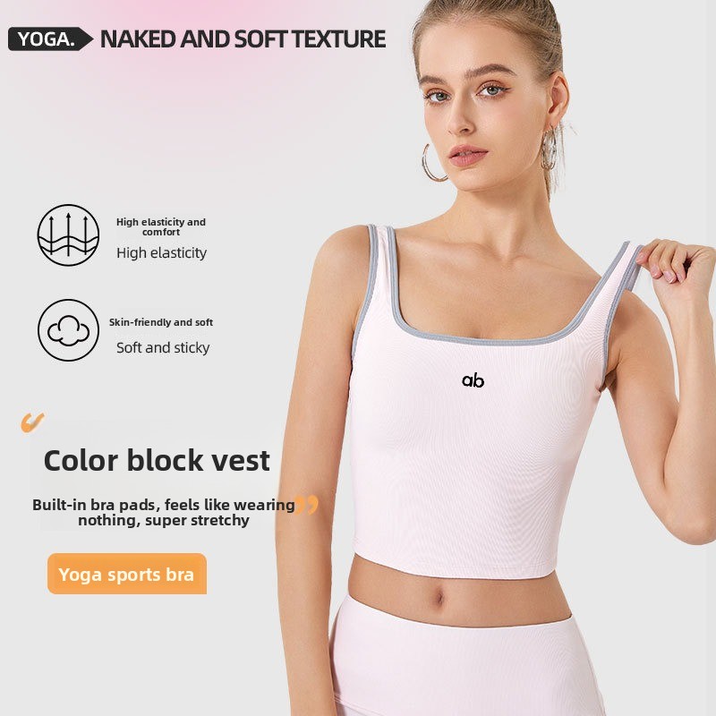 Minimizer Bra Women - เสื้อกล้ามโยคะสำหรับผู้หญิง ฤดูร้อน ผ้าริบ มีฟองน้ำในตัว สายรัดกันกระแทก ยกกระชับทรง